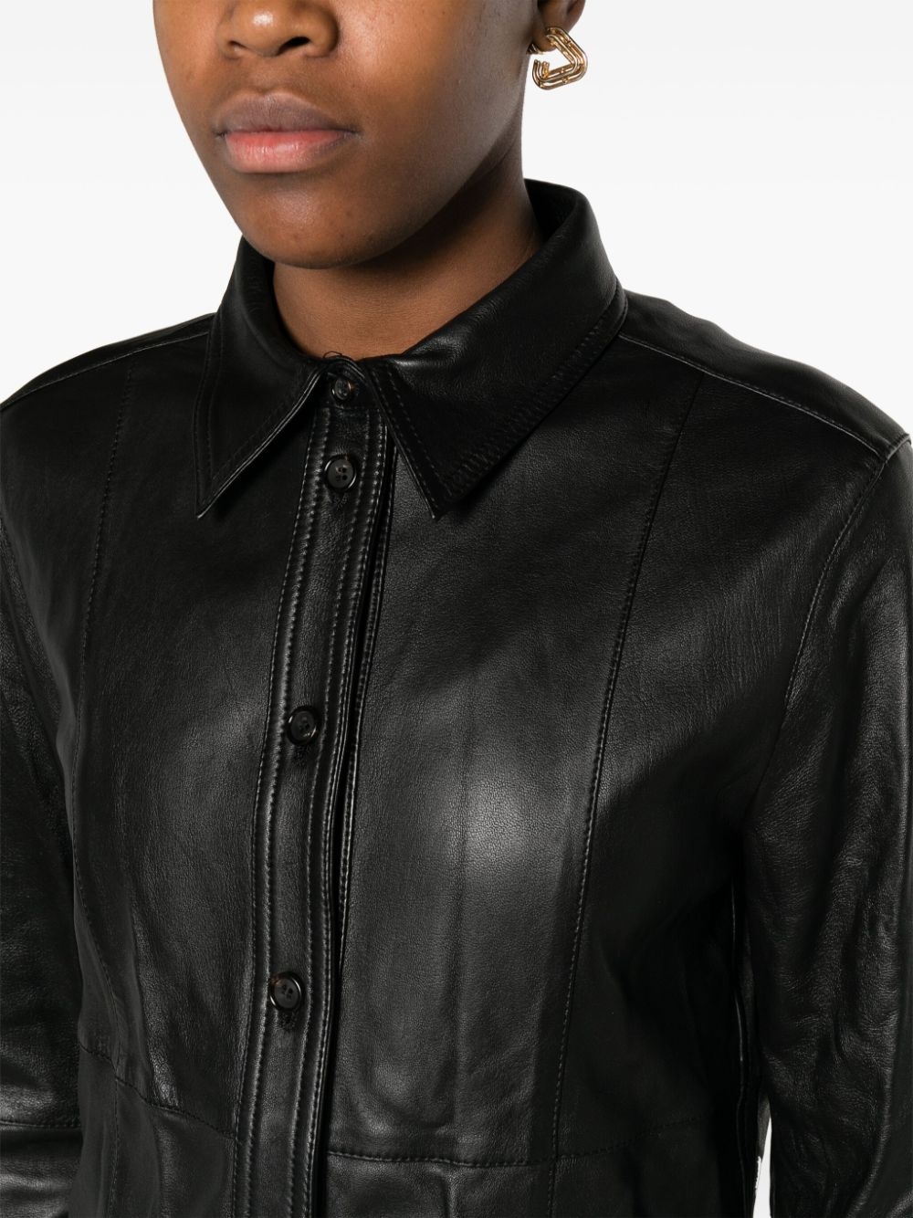 panelled leather shirt - 5