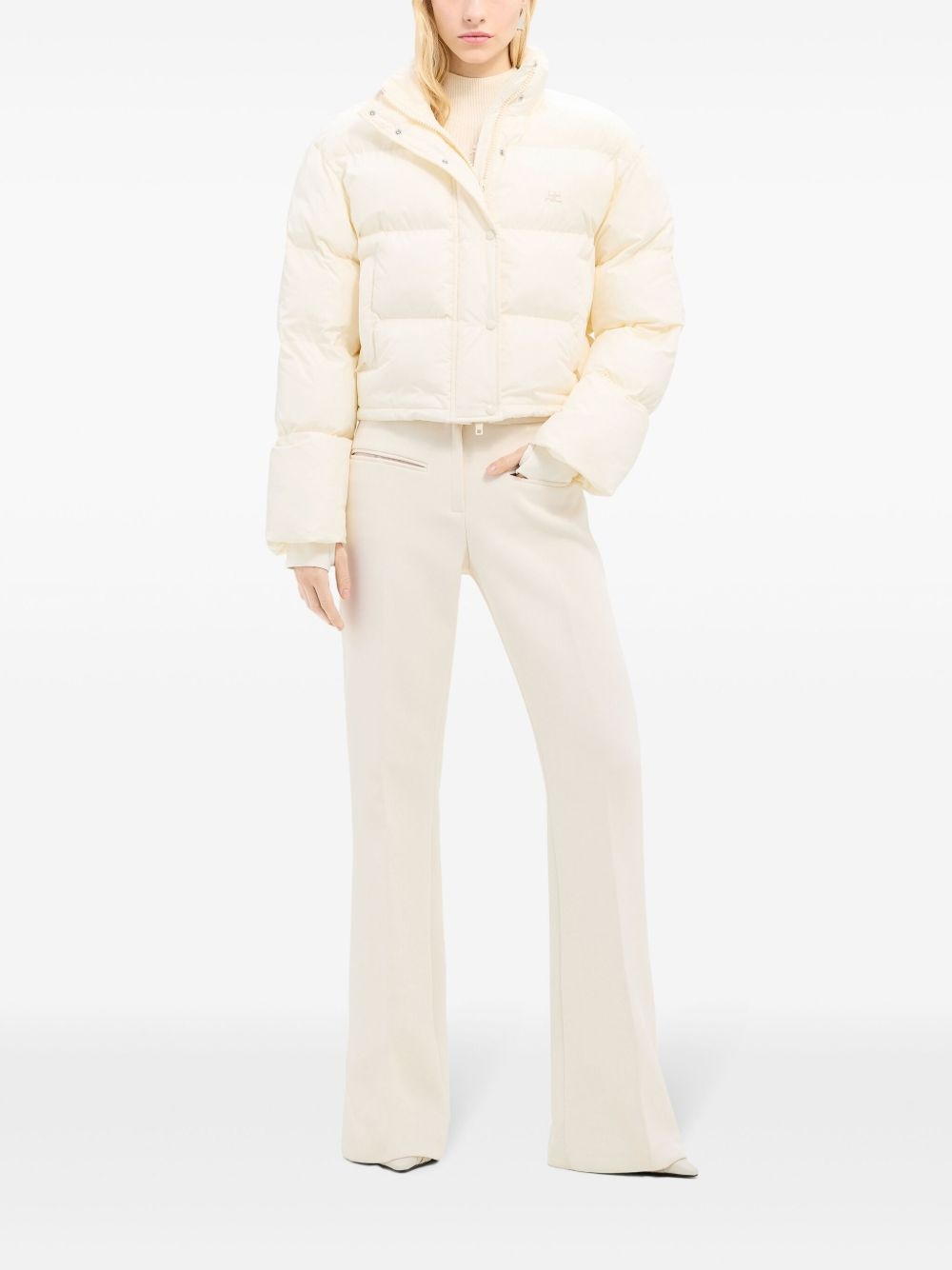 logo-embroidered cropped puffer jacket - 2