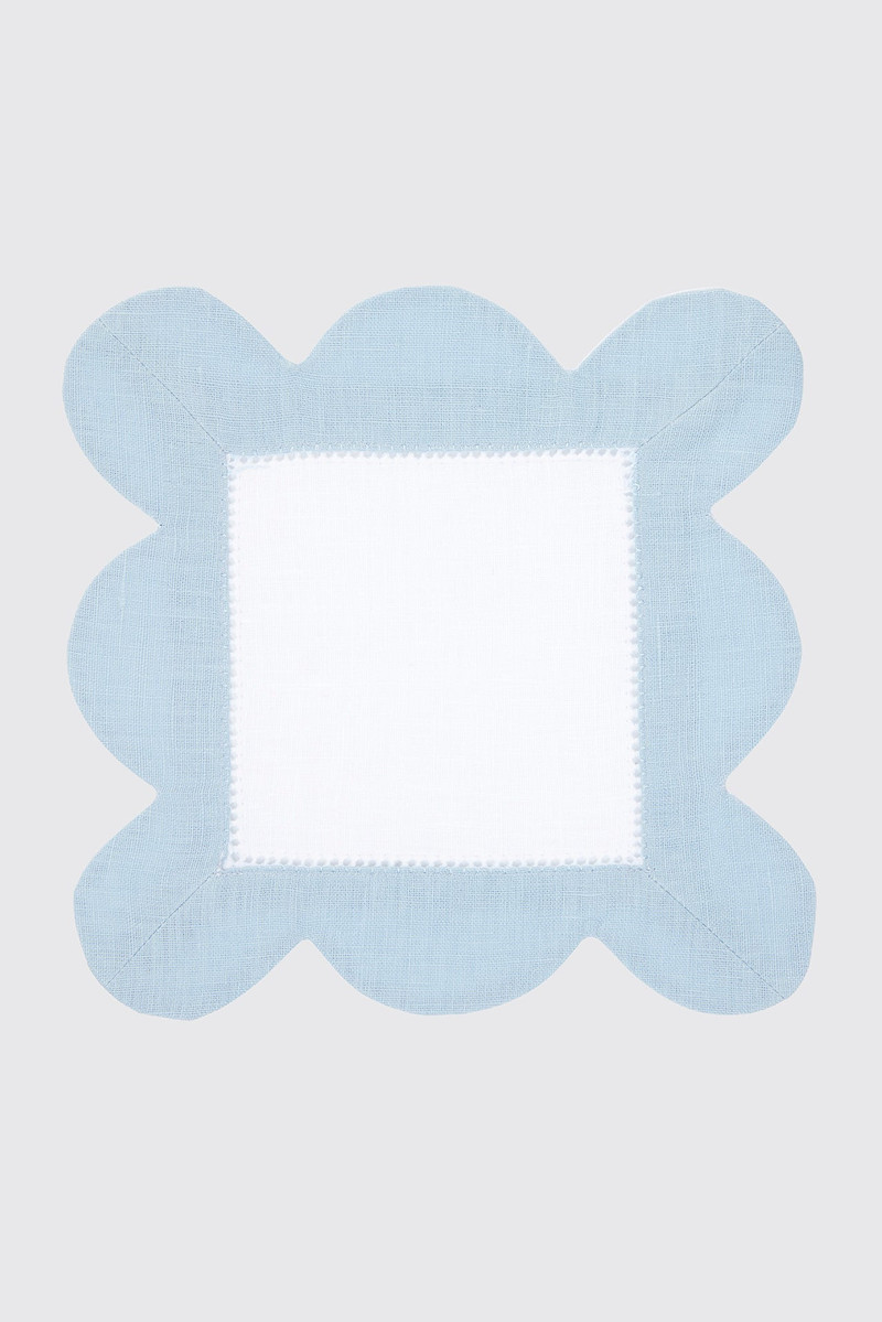 Set of 4 Rapallo Ajour Cocktail Napkins in White & Igloo Linen 1