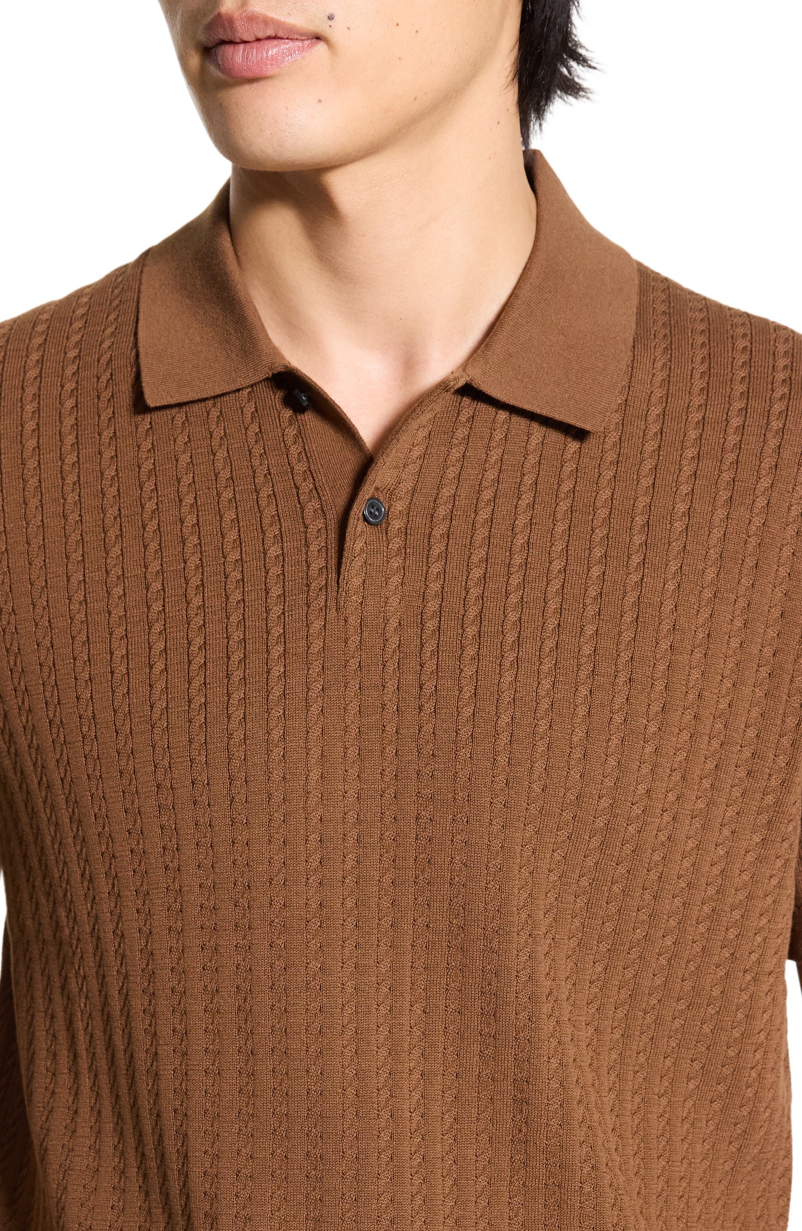 Theory Cable Short Sleeve Cotton Blend Polo Sweater in Deeptbcco at Nordstrom - 4