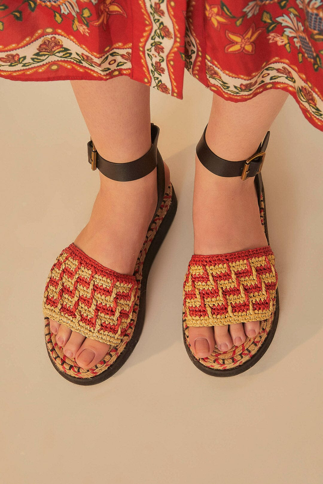Red Crochet Espadrille Flatform Sandal - 6