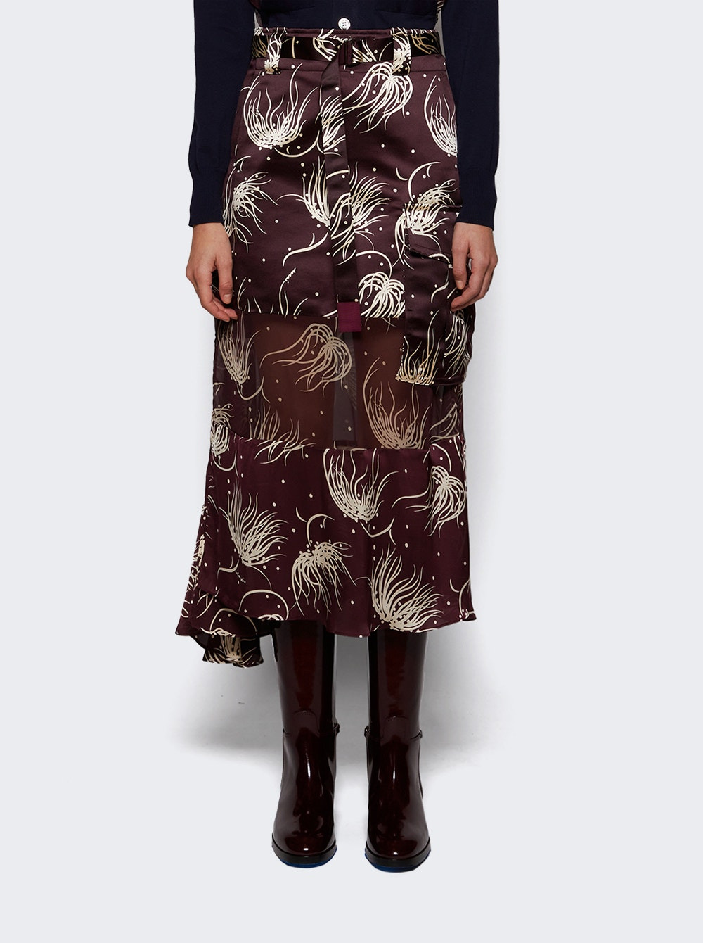 Dot Flower Print Skirt Bordeaux - 3