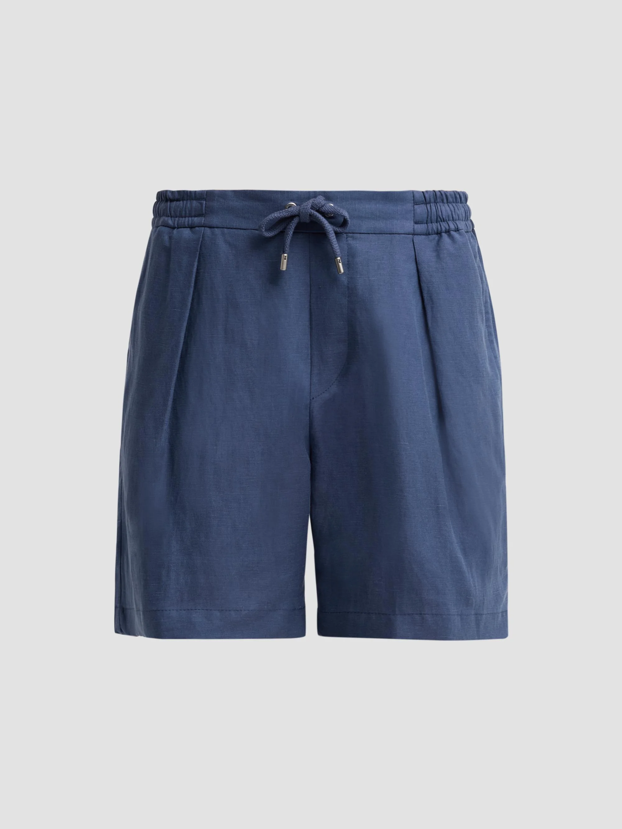 Men's Silk-Linen Drawstring Shorts - Steel Blue - 1