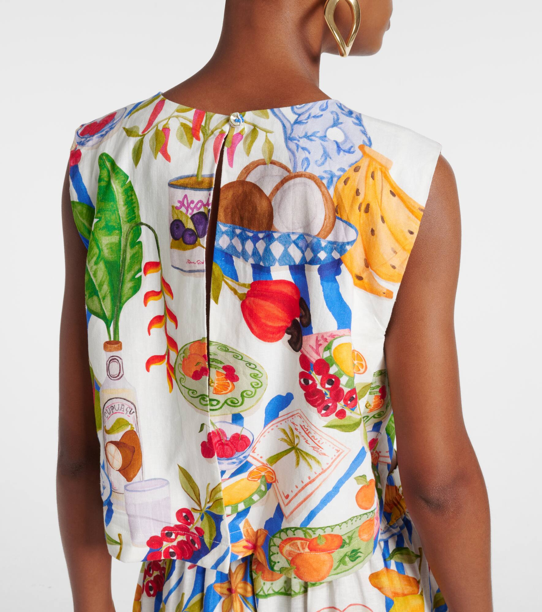 Printed linen-blend crop top - 5