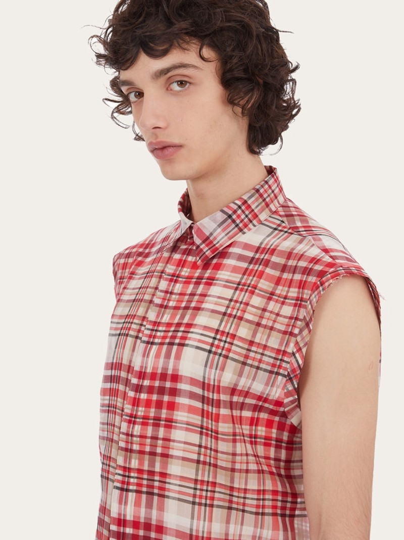 CHECK PRINT SLEEVELESS SHIRT 4