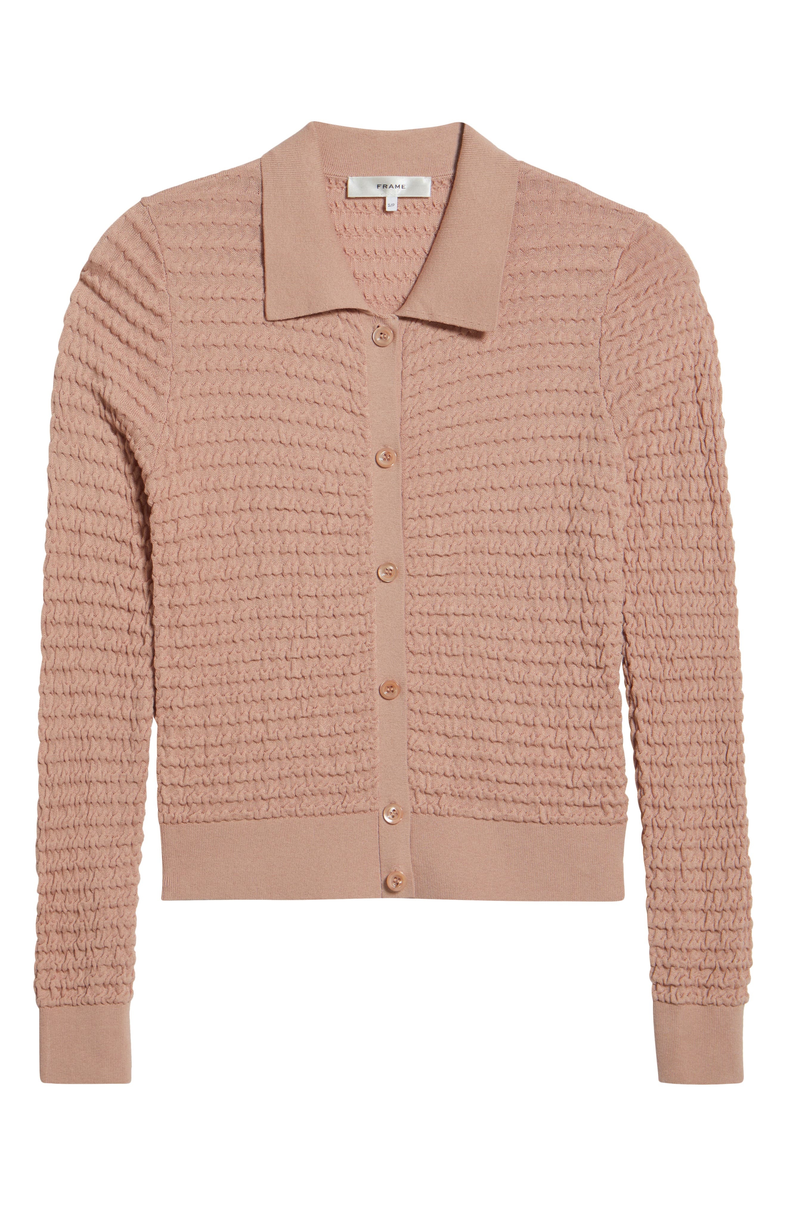 FRAME The Smocked Silk & Cotton Cardigan in Light Pink at Nordstrom - 5