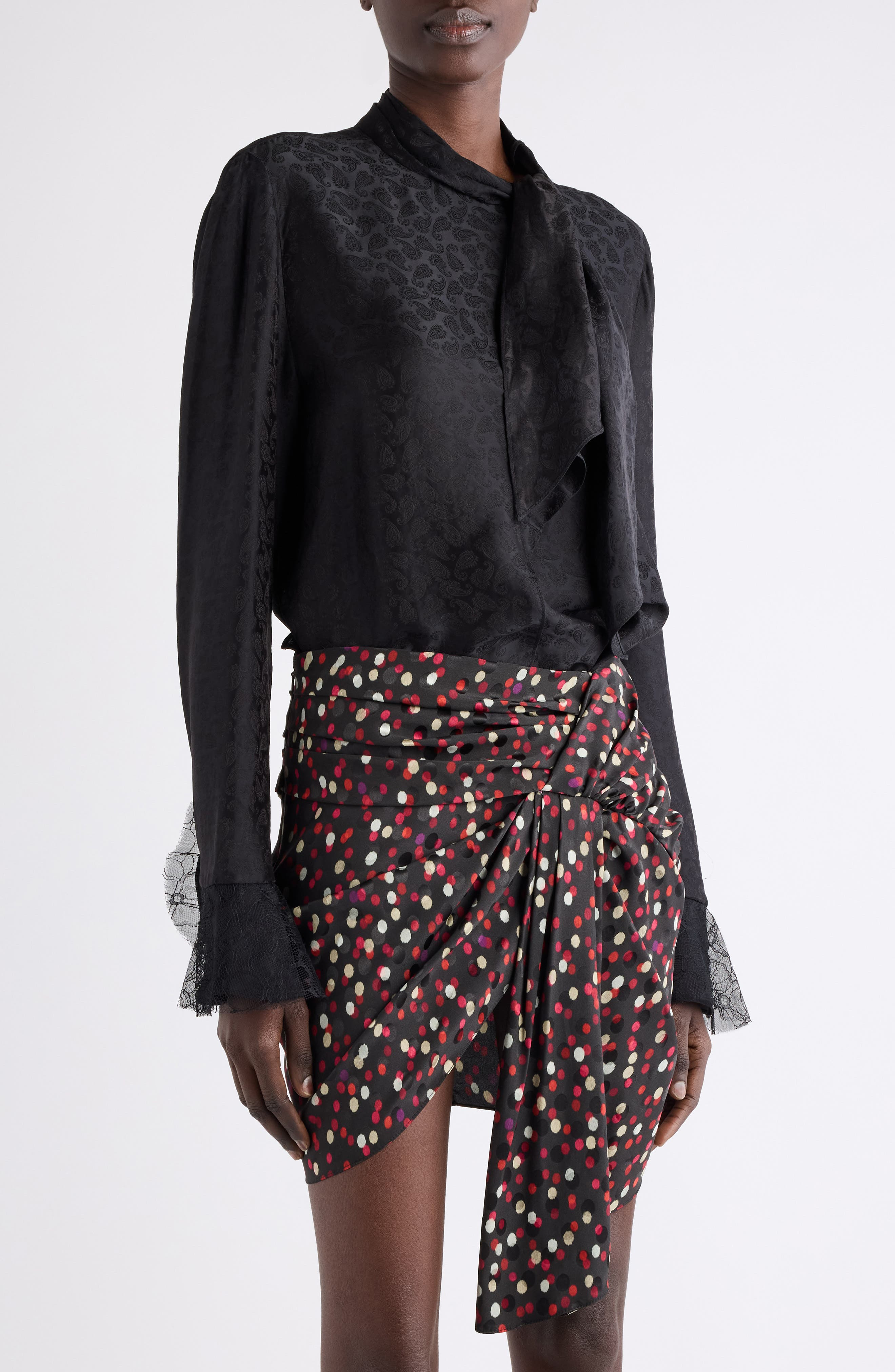 Isabel Marant Raphaella Paisley Tie Neck Top in Black at Nordstrom - 1