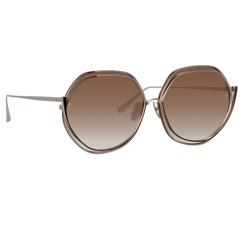 LINDA FARROW ASPEN HEXAGON SUNGLASSES IN METALLIC BROWN outlook