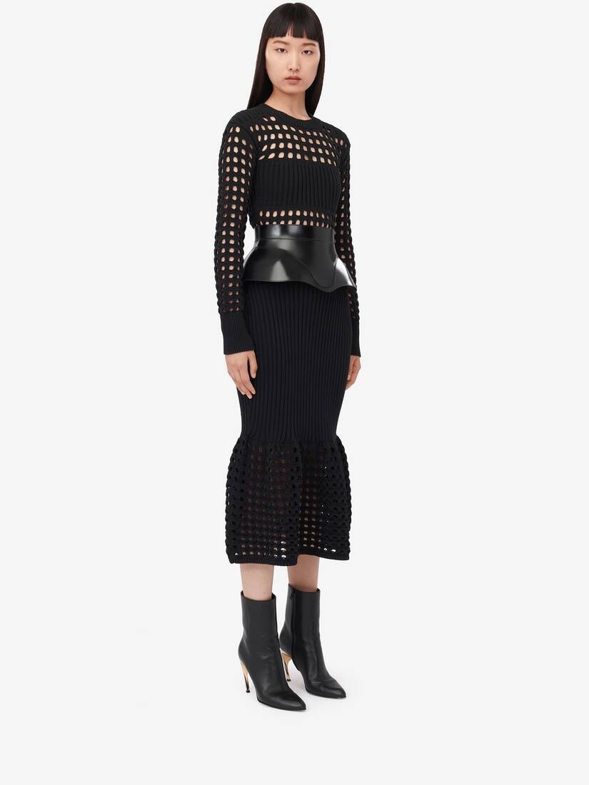 Women's Knitted Mesh Midi Dress in Black - 3