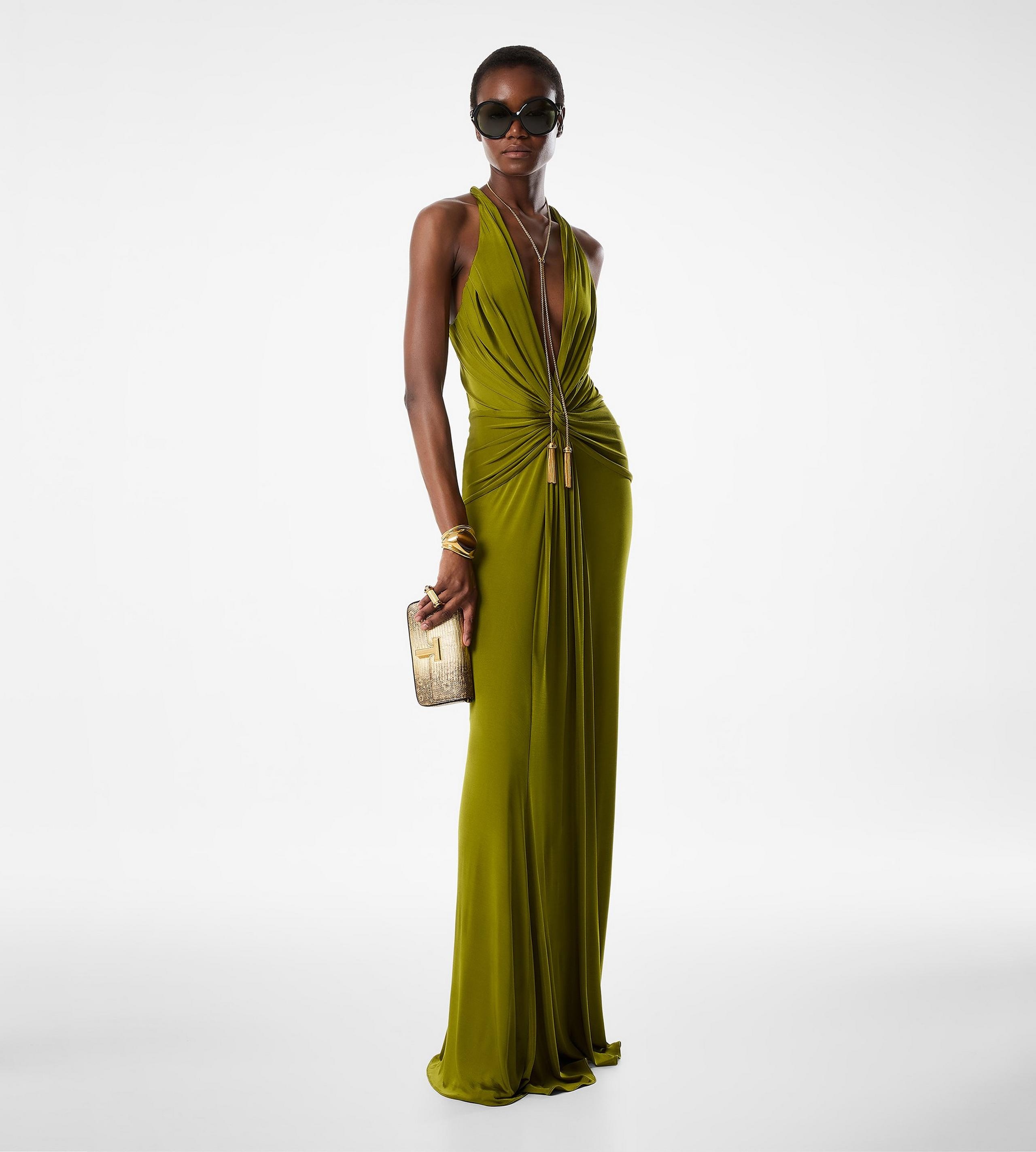 V-NECK CRISS-CROSS EVENING DRESS - 3