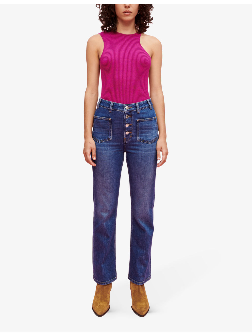 Button-down high-rise flared-leg stretch-denim jeans - 2