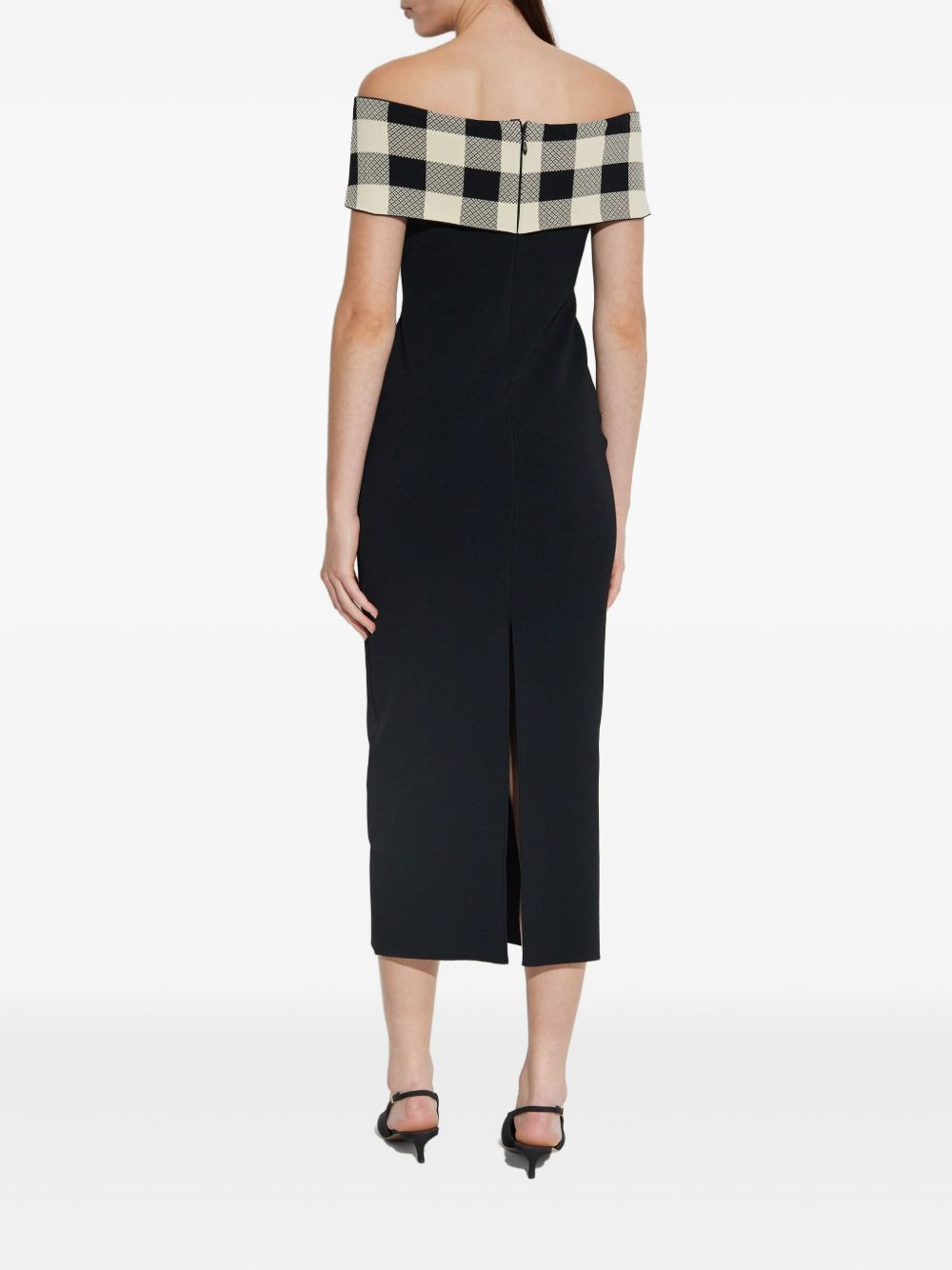 off-shoulder checked dress - 4