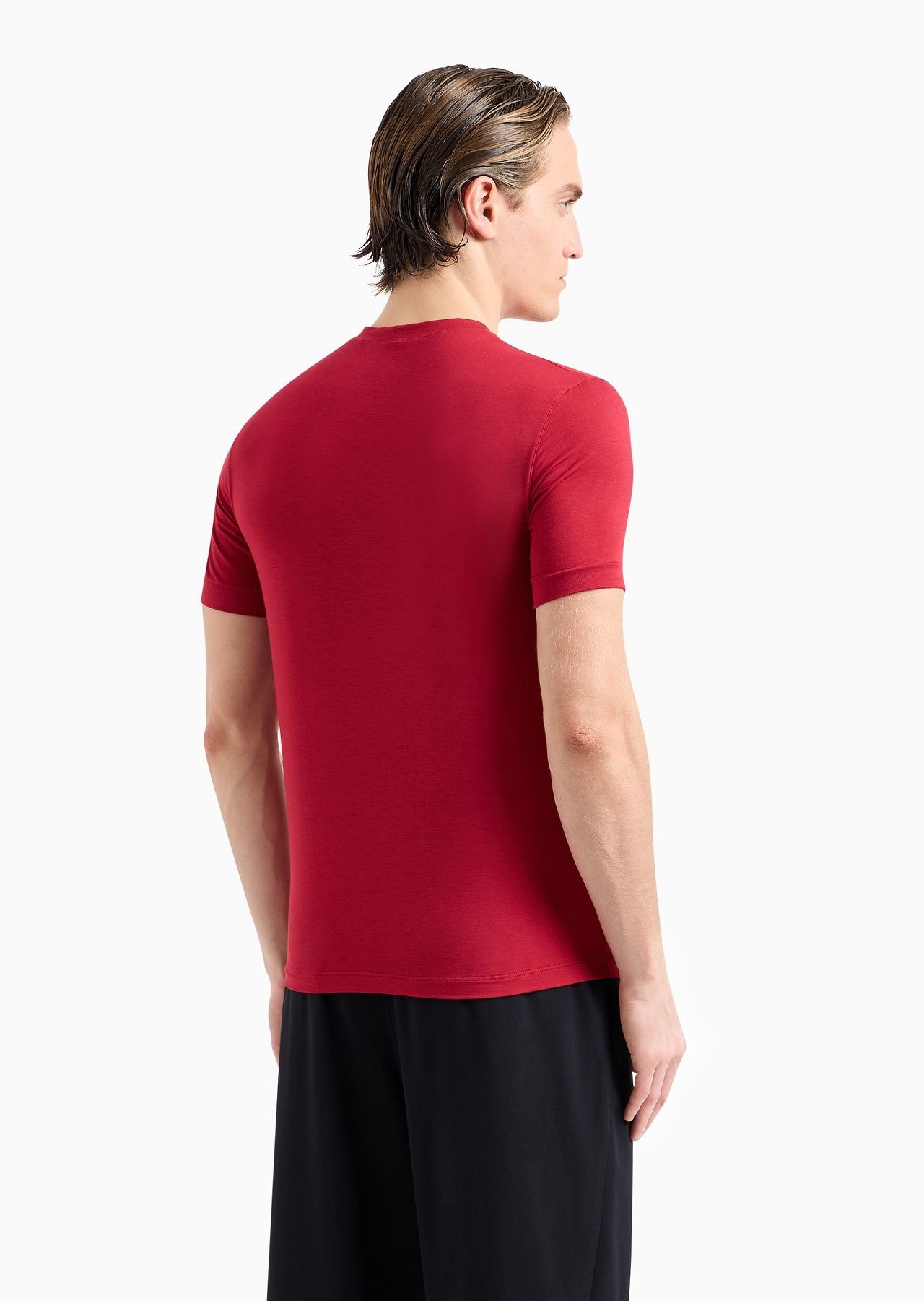 Crew-neck short-sleeved T-shirt in stretch viscose jersey - 3