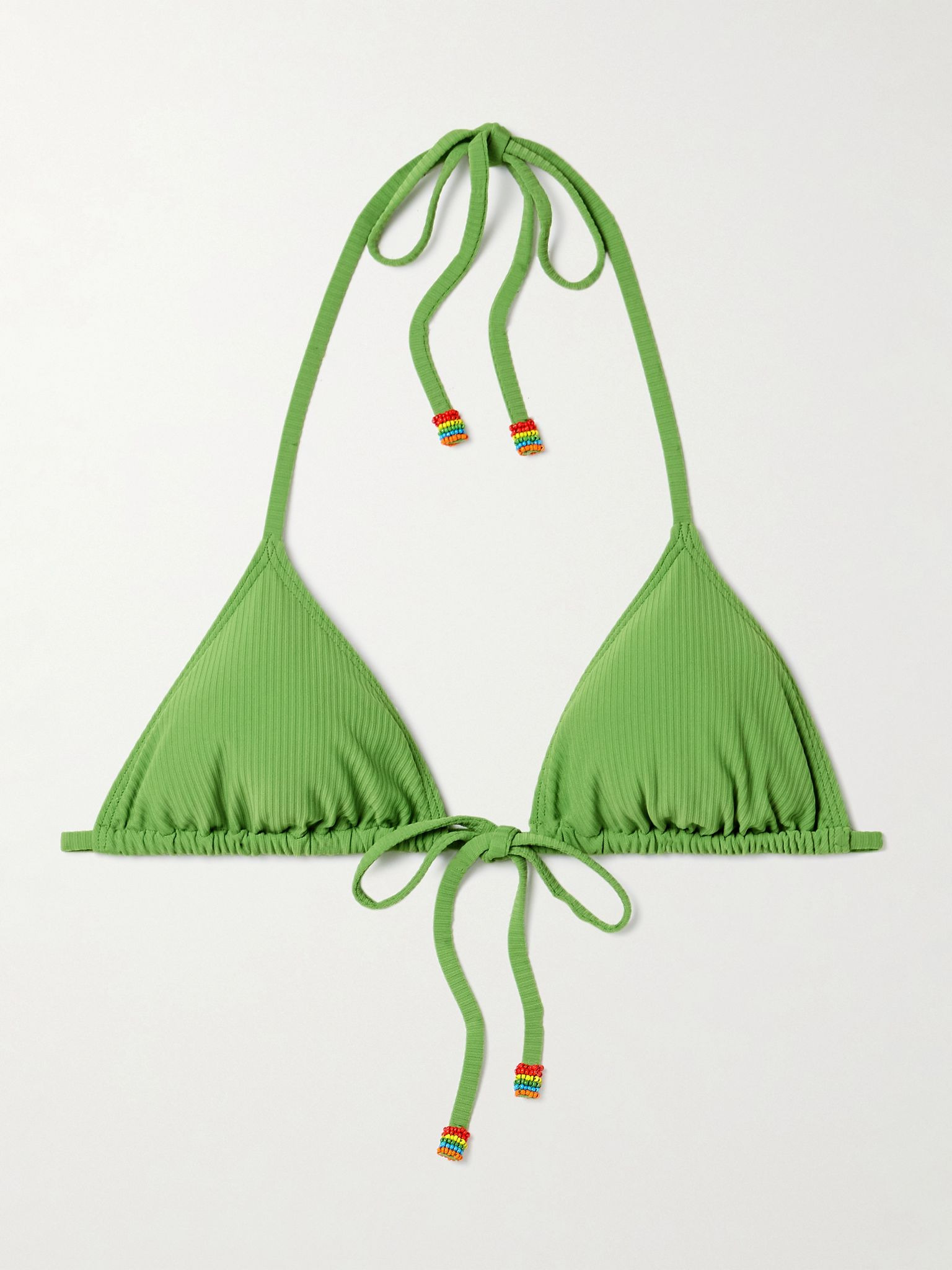 Lido bead-embellished ribbed triangle bikini top Green - 1