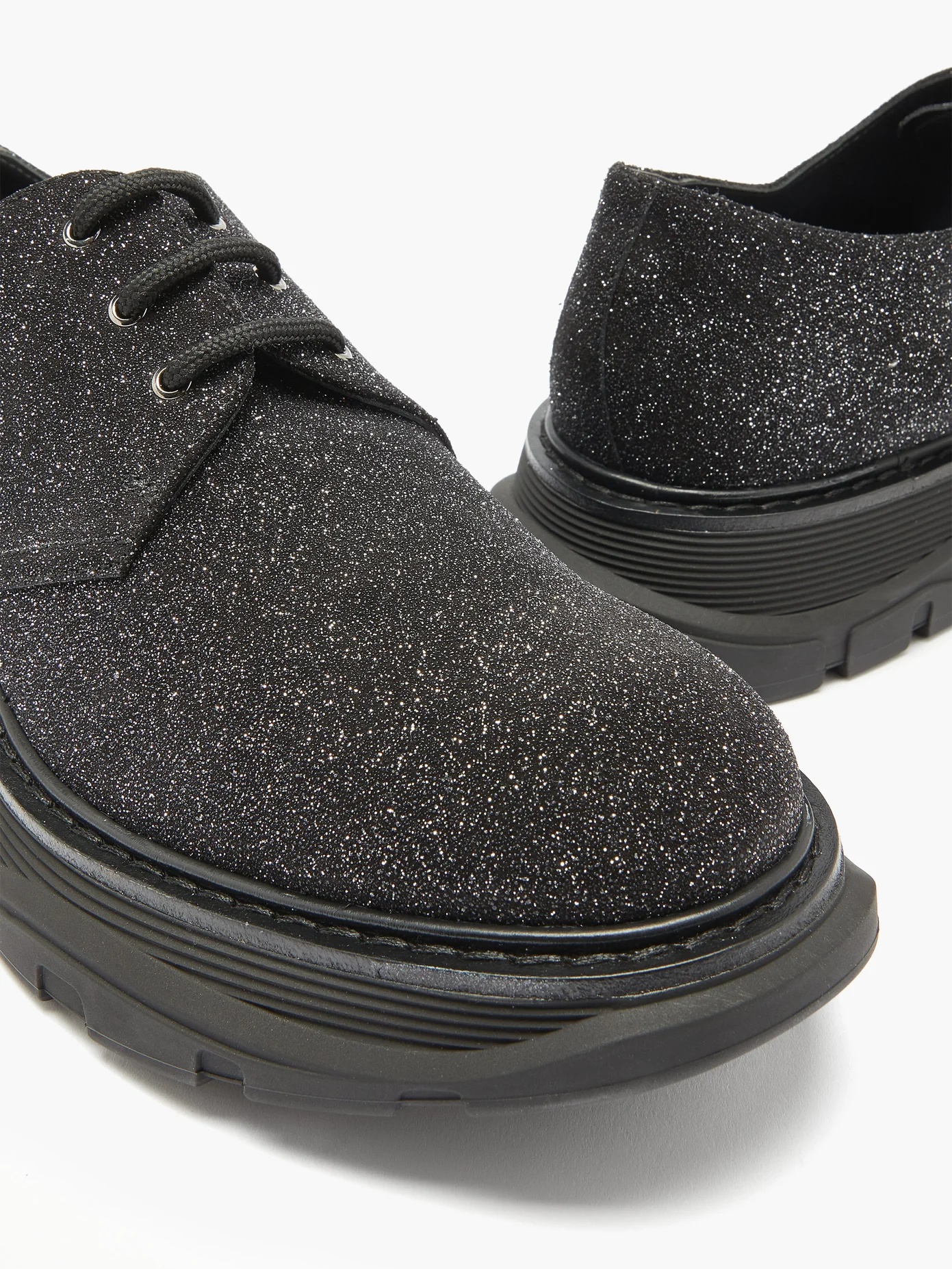 Raised-sole glitter suede and leather derby shoes - 6