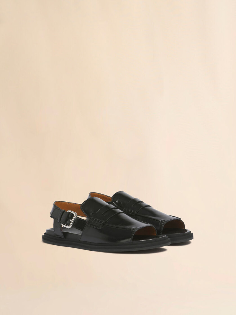 BLACK LEATHER LOAFER SANDAL 2