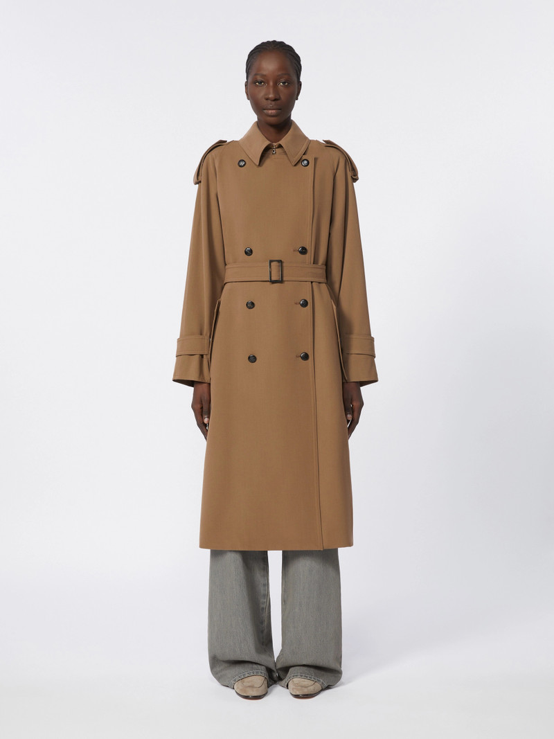 Water-repellent wool gabardine trench coat - BROWN 3