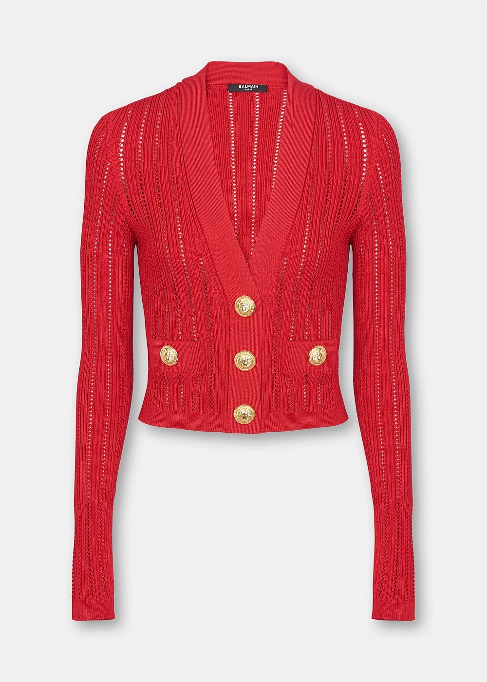 Red V Neck Cropped Cardigan - 1