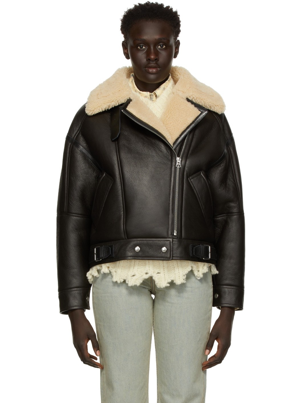 Brown Lakota Shearling Aviator Jacket - 1