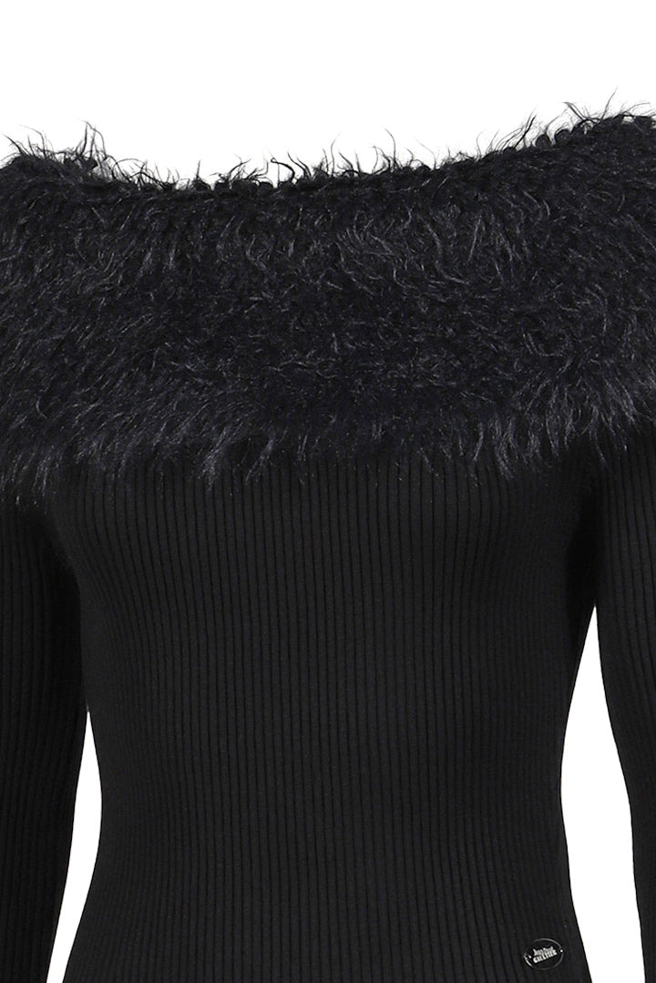 MIX VISCOSE RIBBED AND HAIRY DETAILS SWEATER / BLK - 8