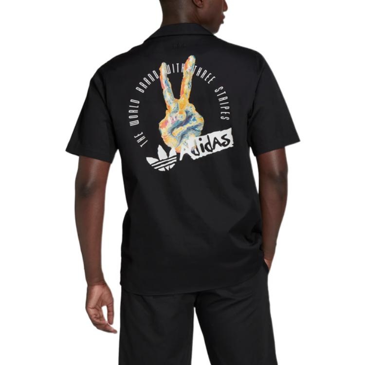 adidas originals Solid Color Logo Sports Short Sleeve Shirt Black HT1654 - 3