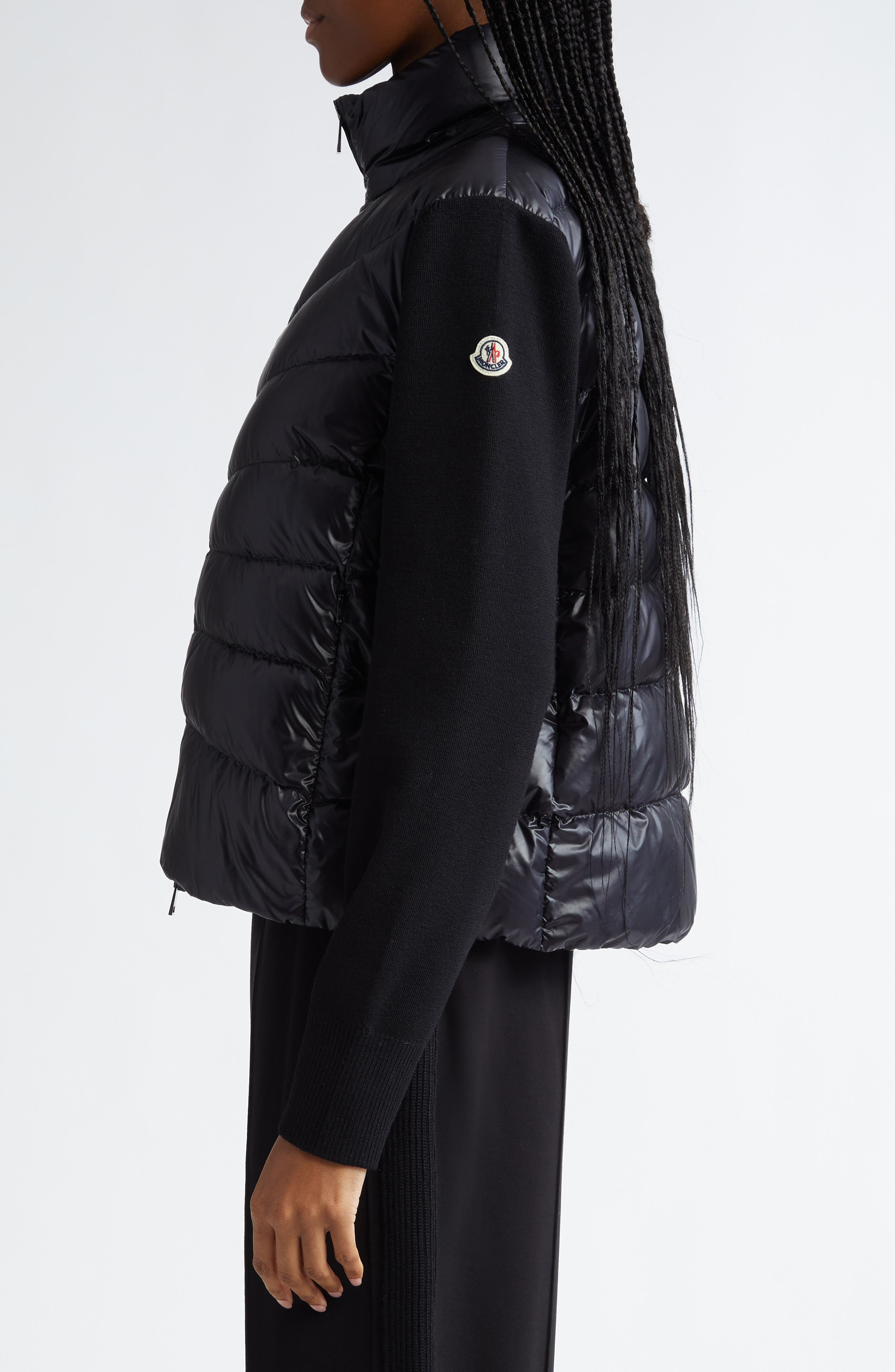 Moncler Wool Knit & Down Cardigan in Black at Nordstrom - 3