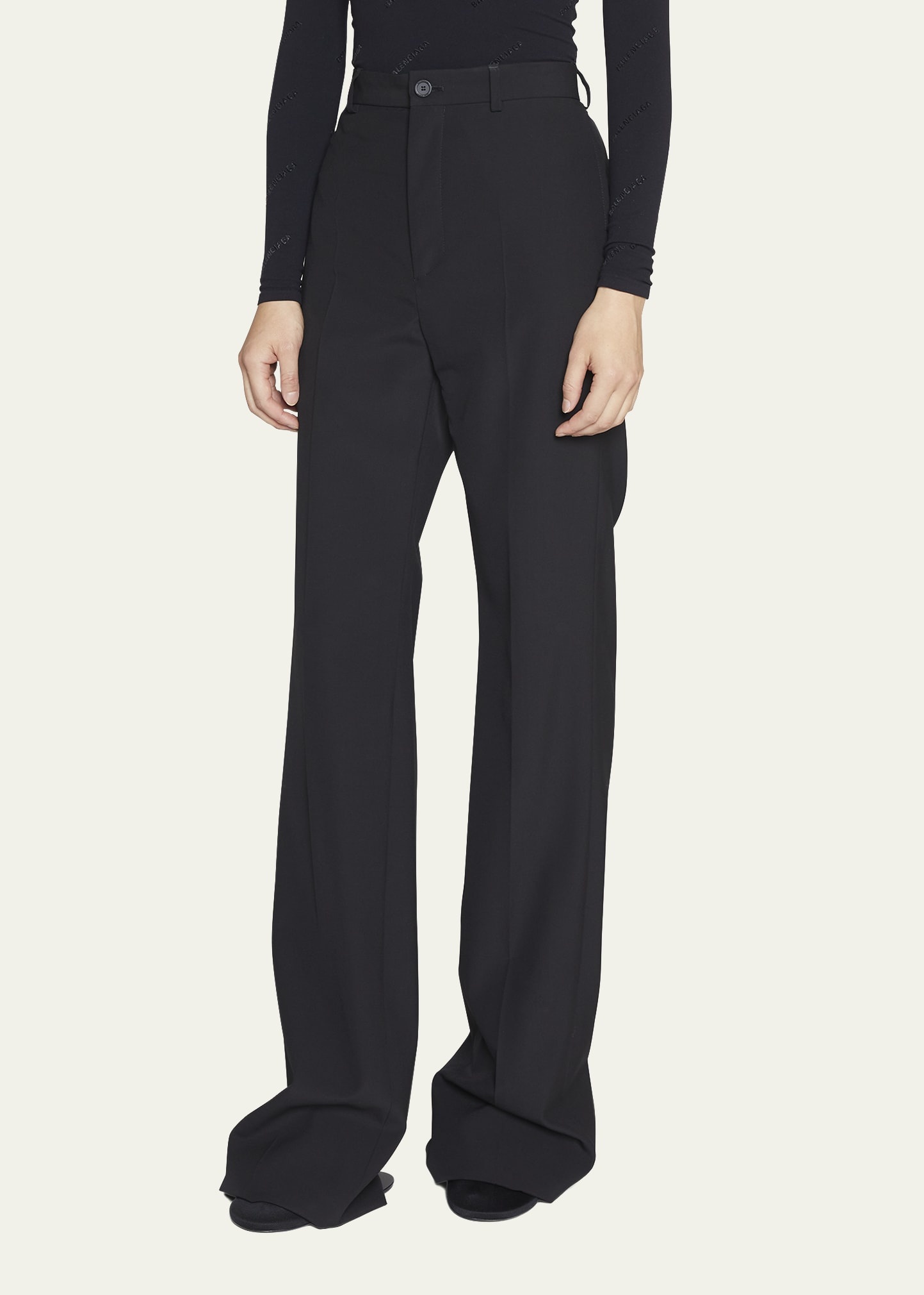 Straight-Leg Trouser Pants w/ Floor-Length Hem - 4