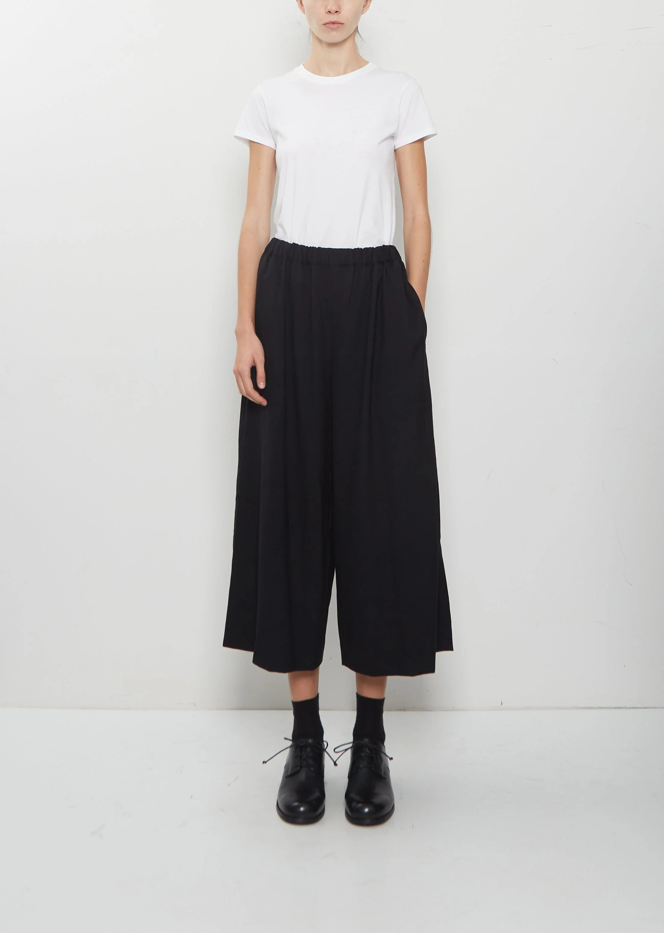 Wool Georgette Elasticated Waist Wide Pants - 1