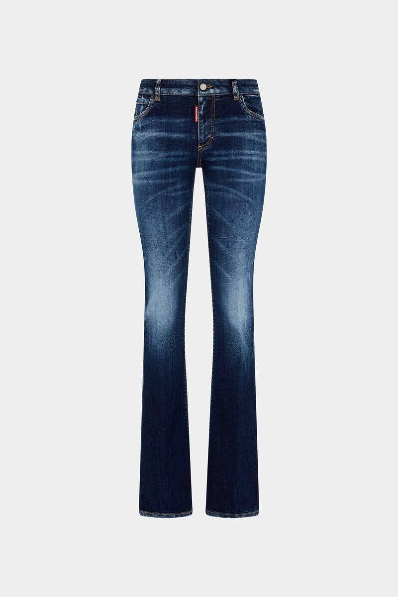 DARK CLEAN WASH MEDIUM WAIST FLARE TWIGGY JEANS 1