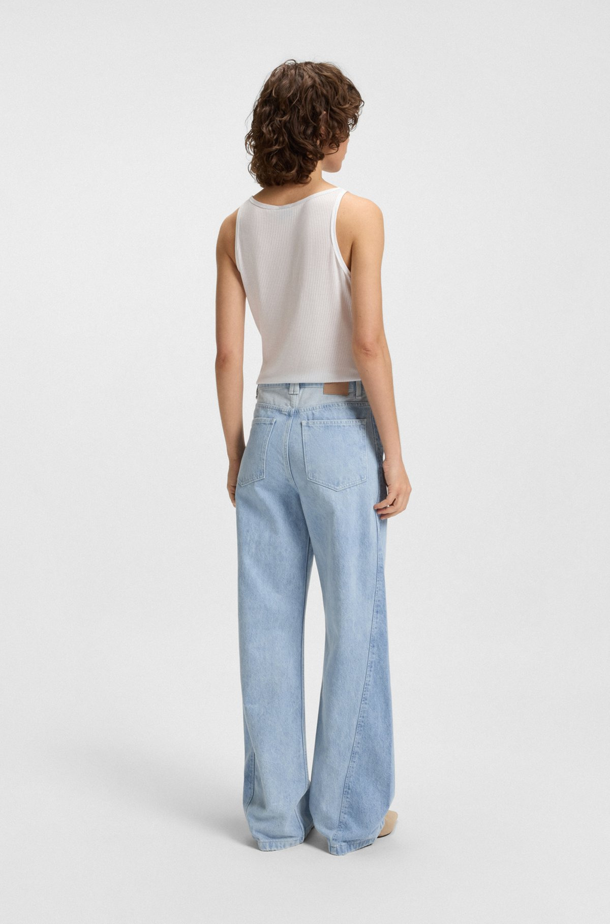 WIDE-LEG JEANS IN BLUE RIGID DENIM WITH PANELING - 4