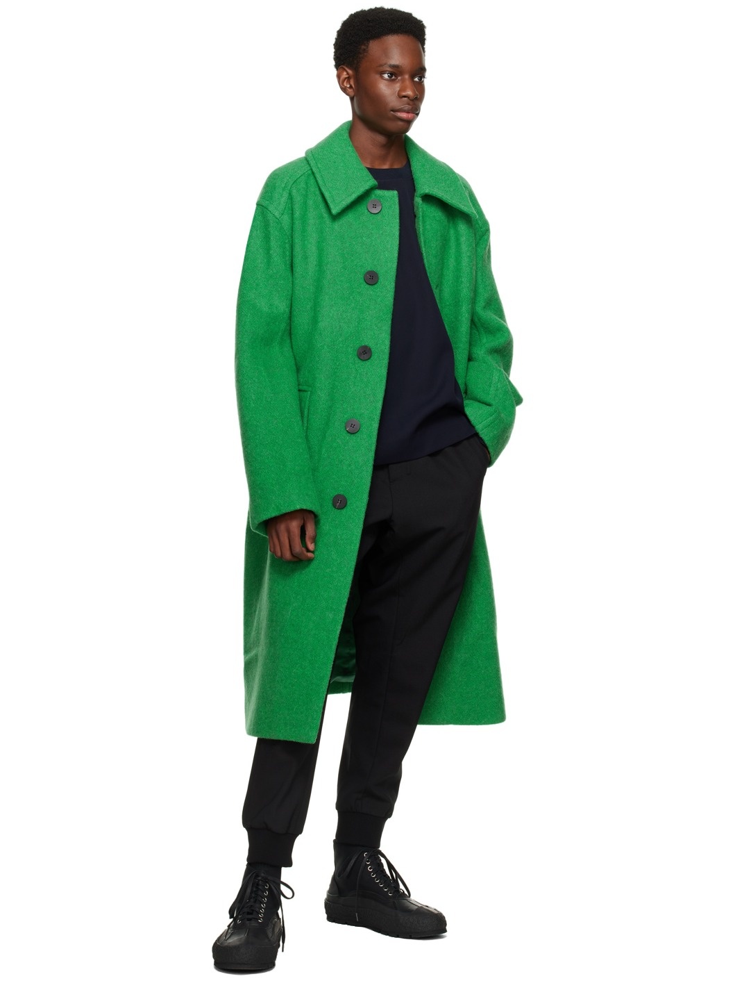 Green Spread Collar Coat - 4