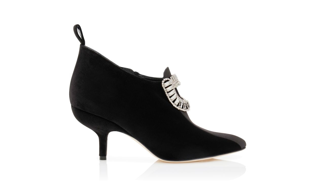 Black Velvet Embellished Ankle Boots - 1