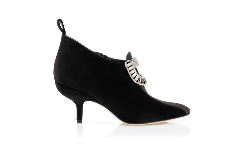 Black Velvet Embellished Ankle Boots 1