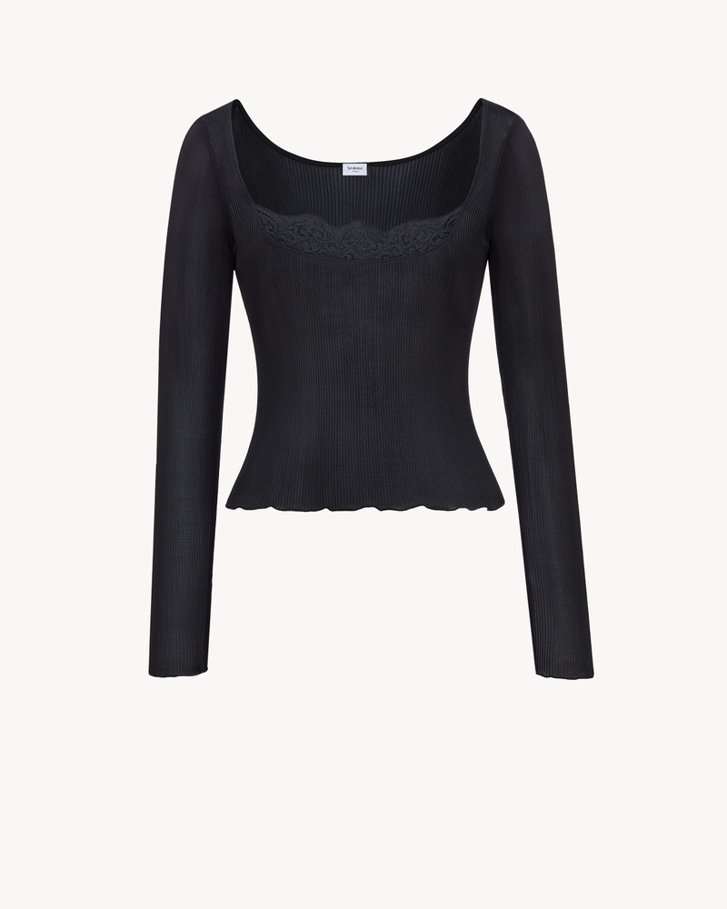 LACED CARDIGAN IN RIBBED SILK 1