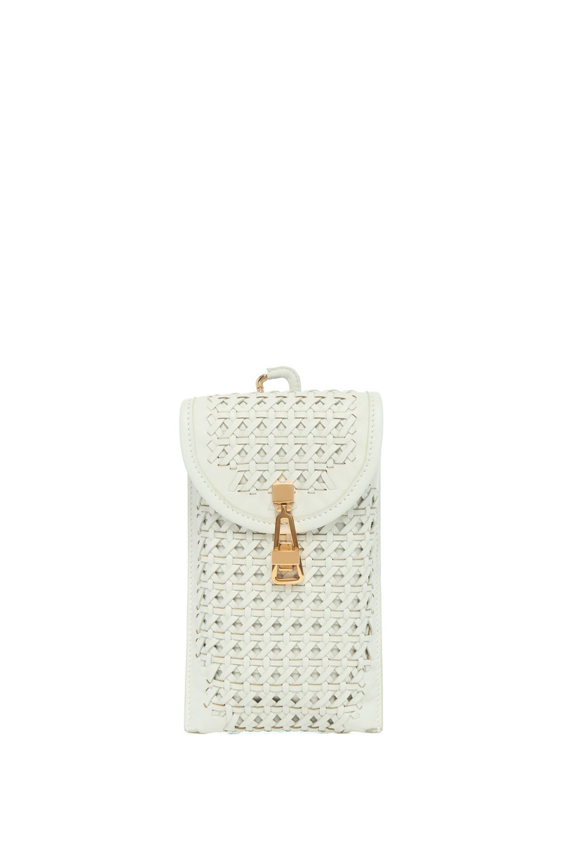 Medium Leonora Flap Bag in White Woven Leather with Sunglass Pouch 8