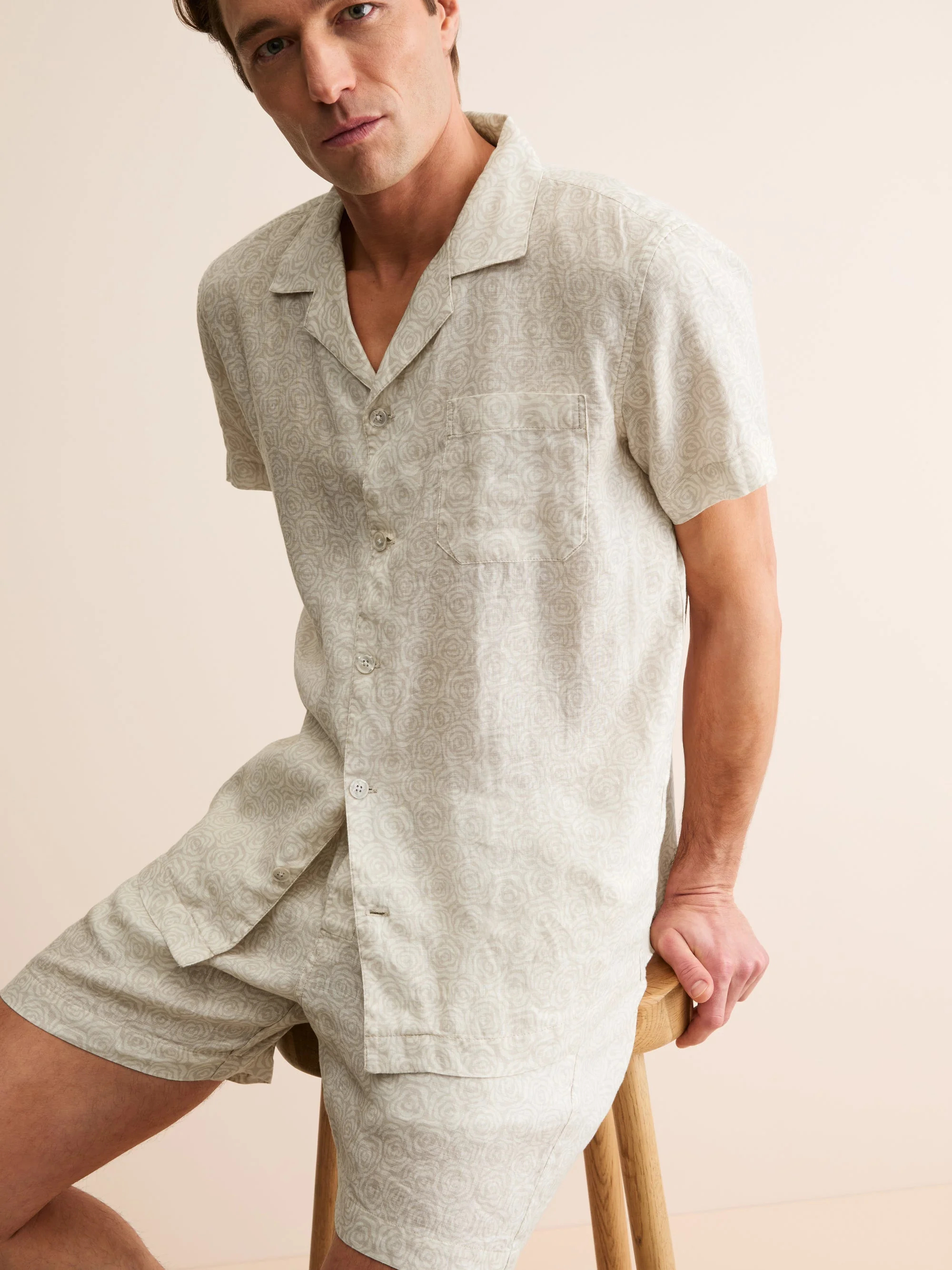 Men's Linen Short Pajamas Milan Rose Sand - 1