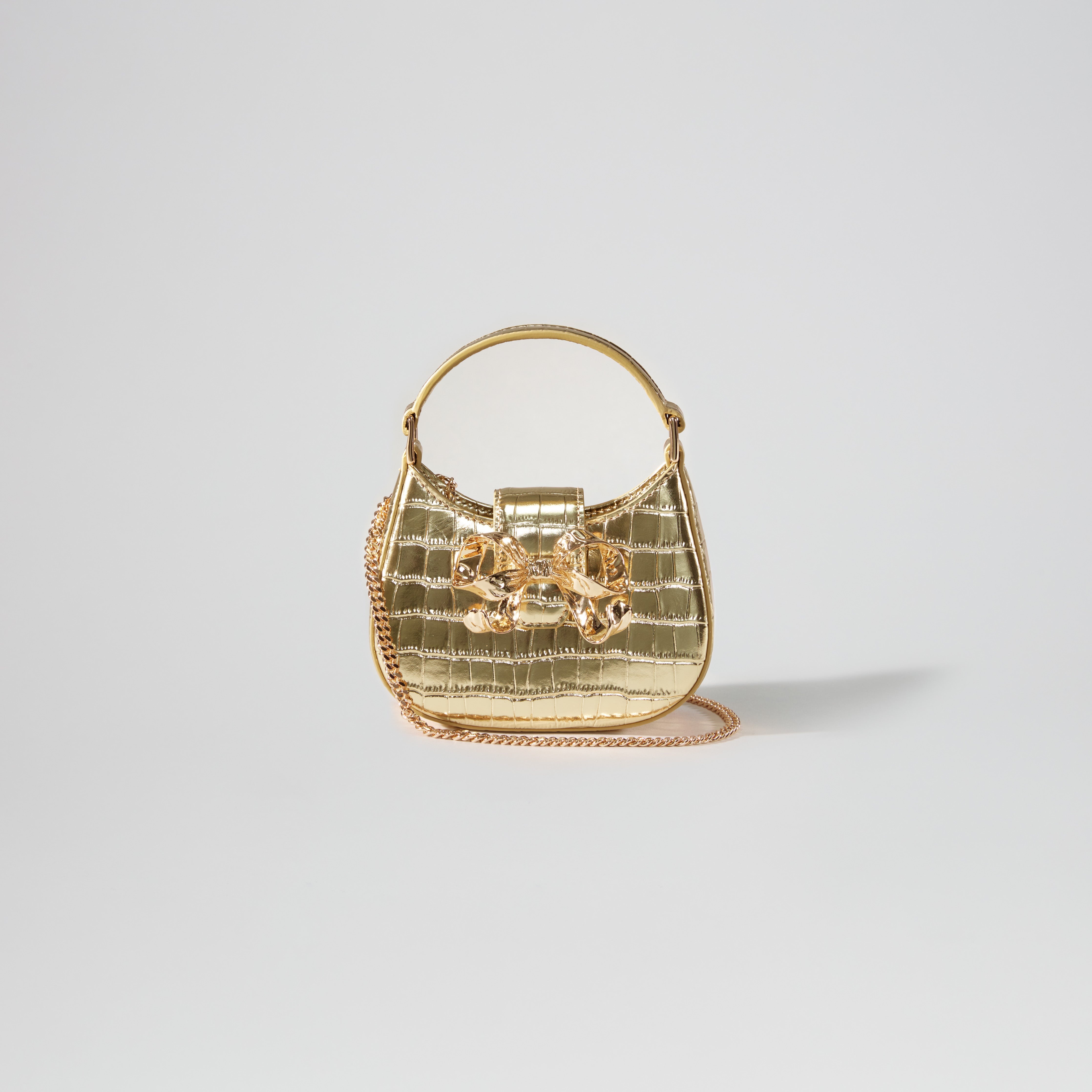 Gold Croc Crescent Bow Micro Bag - 4