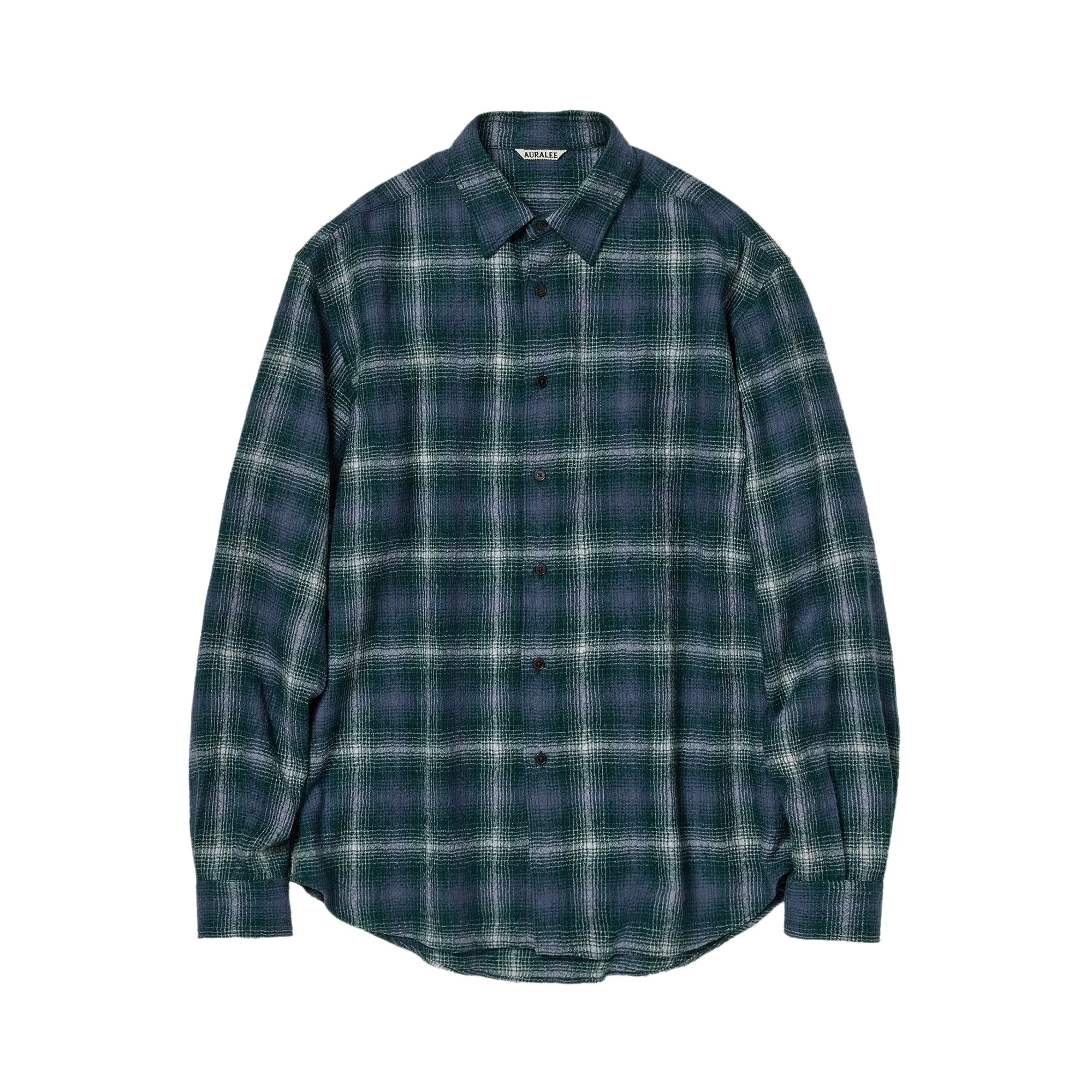 Auralee Airy Wool Check Shirt 'Forest Green/Navy' - 1