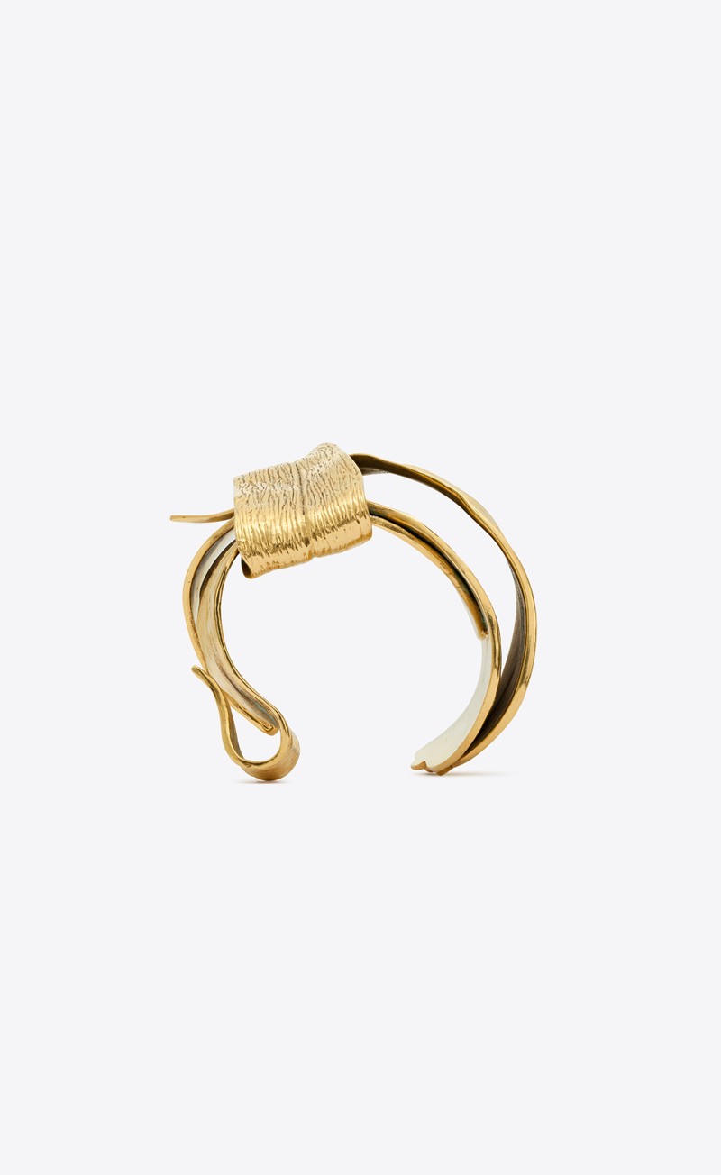 SAINT LAURENT leaf cuff in metal outlook