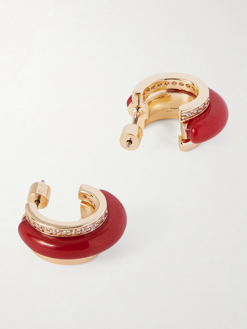 The Stone Huggie Gold-tone, Carnelian And Crystal Hoop Earrings 3