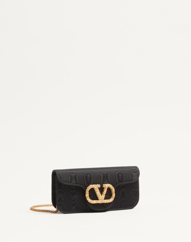 VALENTINO GARAVANI LOCÒ MOIRÉ FABRIC CLUTCH WITH JEWEL LOGO 3