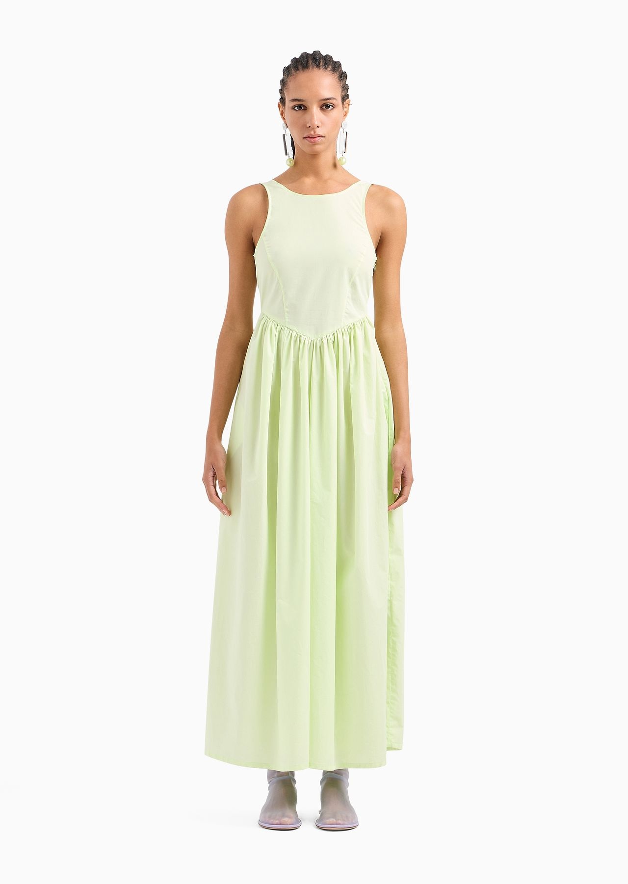 Long, full-skirted poplin dress with gathered waist - 2