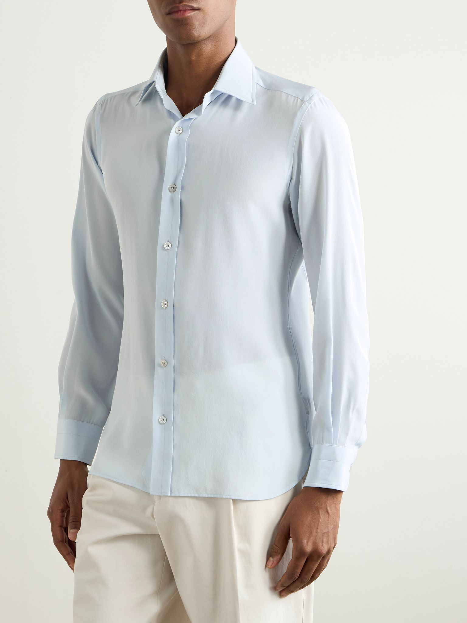 Slim-Fit Silk Crepe de Chine Shirt Light blue - 3