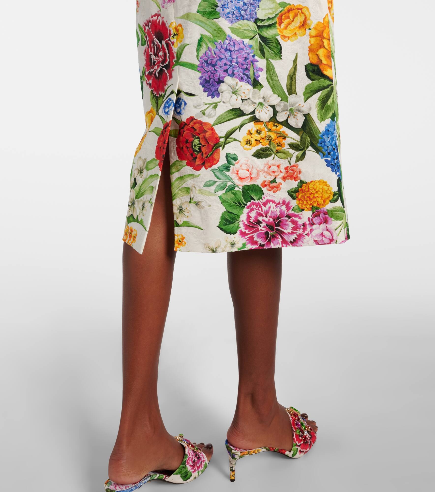 Floral cotton brocade pencil skirt - 5