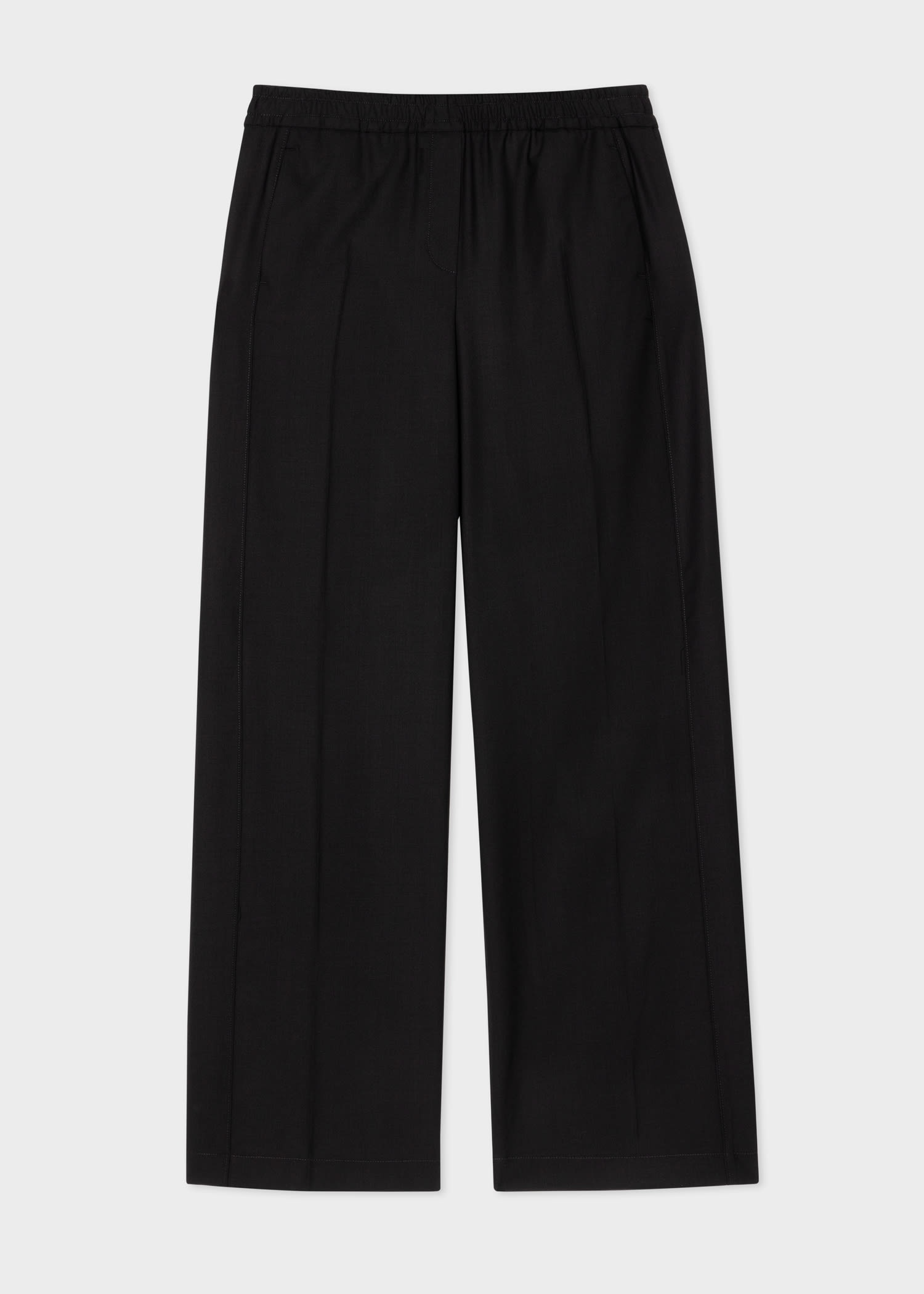 Wool Black Drawstring Wide-Leg Trousers - 1