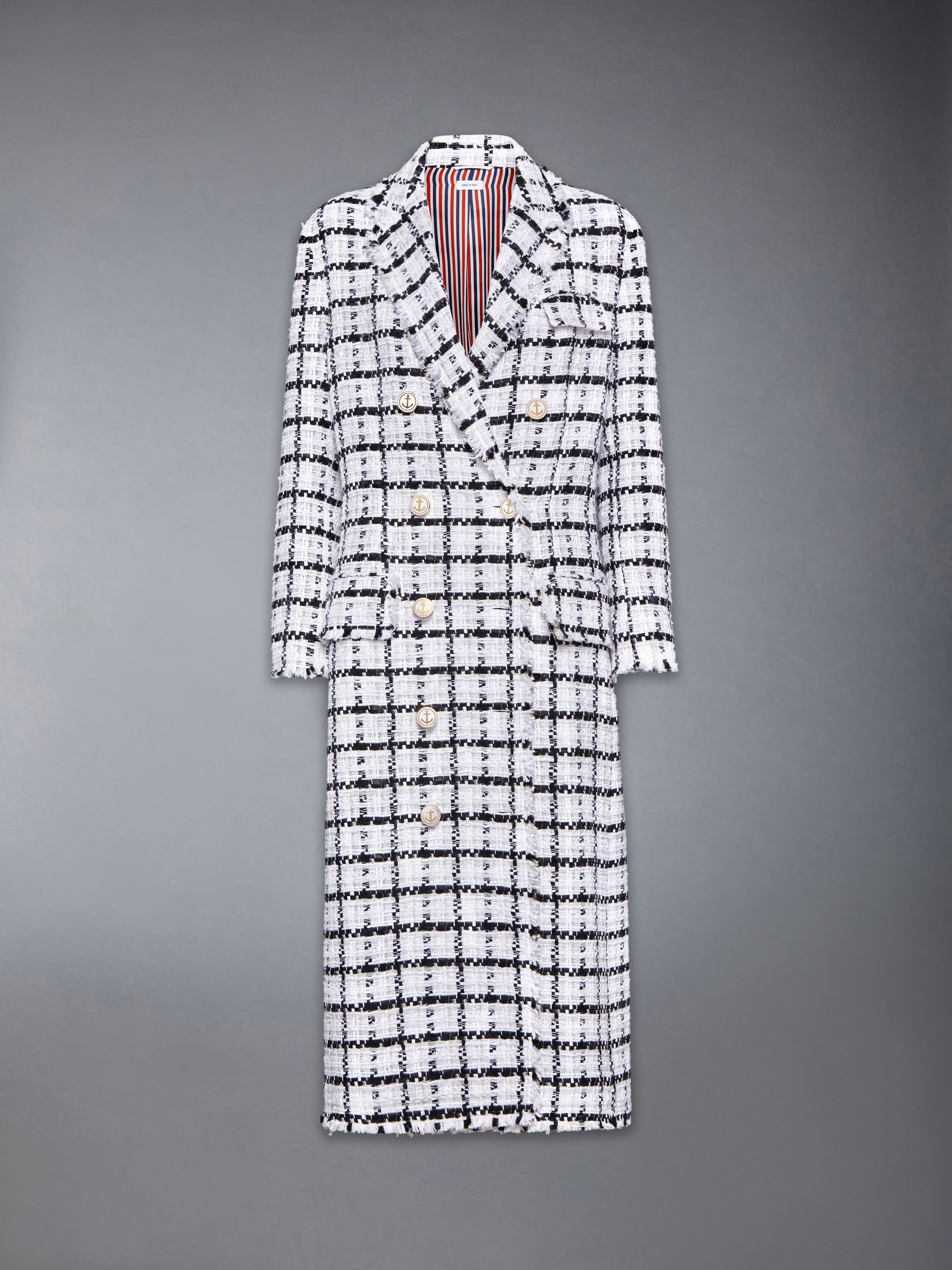 Windowpane Check Chiffon Tweed Fray Oversized Chesterfield Coat - 7
