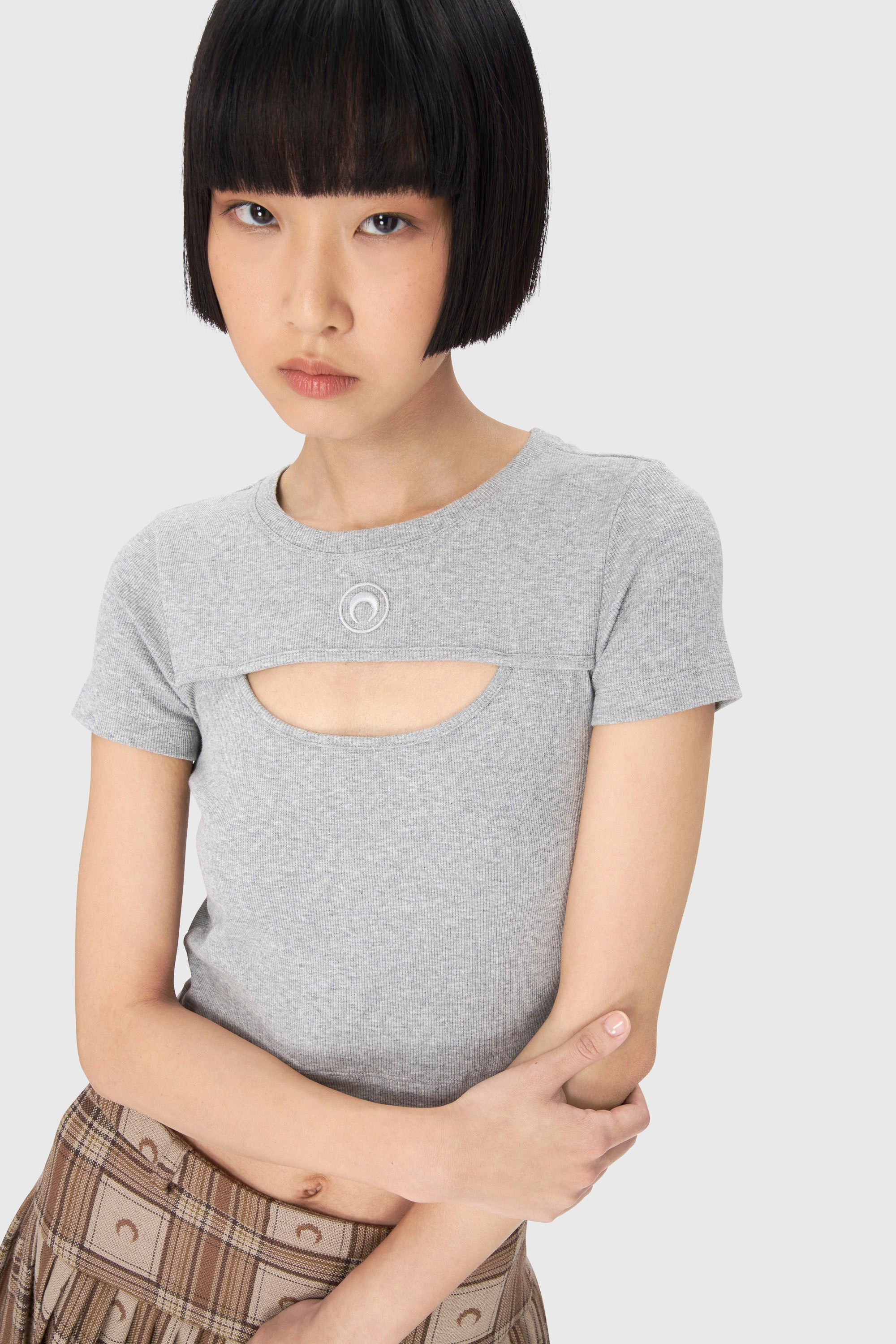 Moon Logo Ribbed Jersey Cut-Out T-Shirt - 6