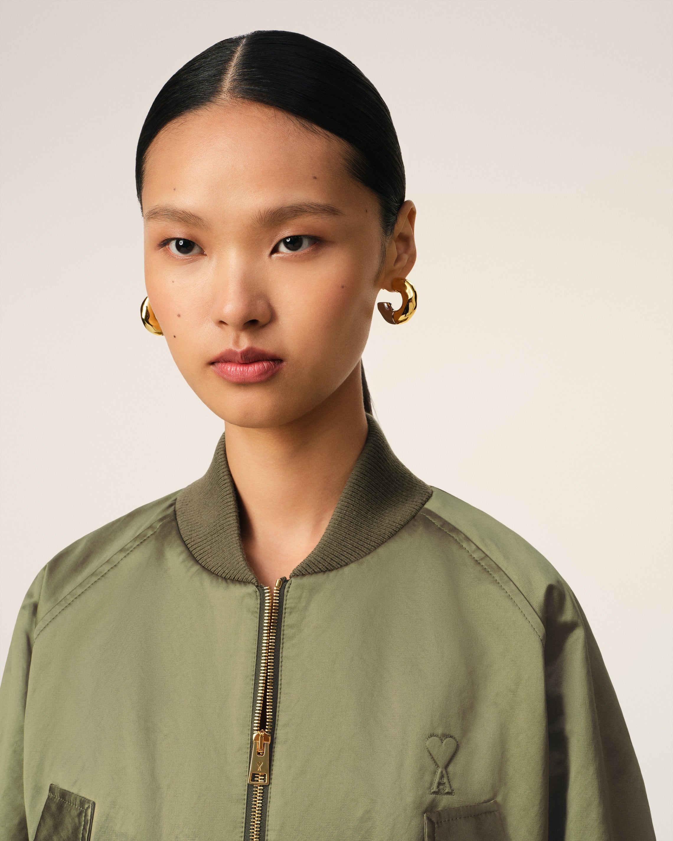 GREEN COTTON SATIN AMI DE COEUR BOMBER - 4