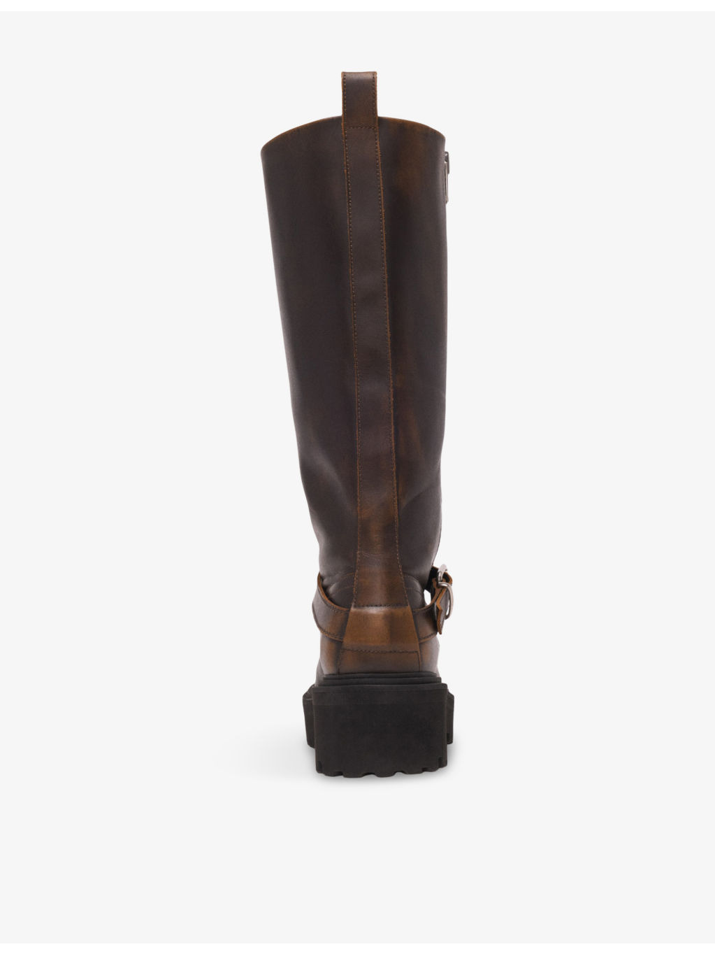 Knee-Length Flat Leather Biker Boots - 3
