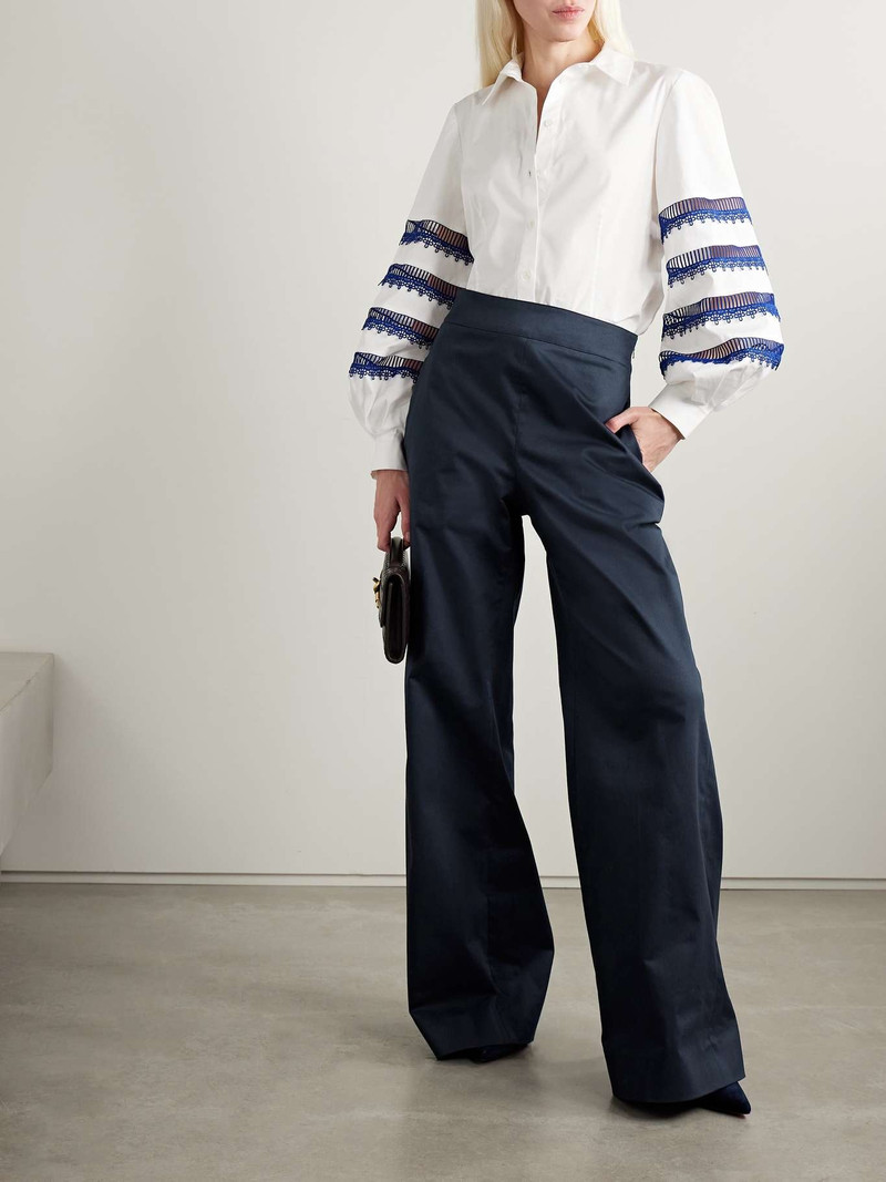 CAROLINA HERRERA Guipure lace-trimmed cotton-blend poplin shirt White outlook